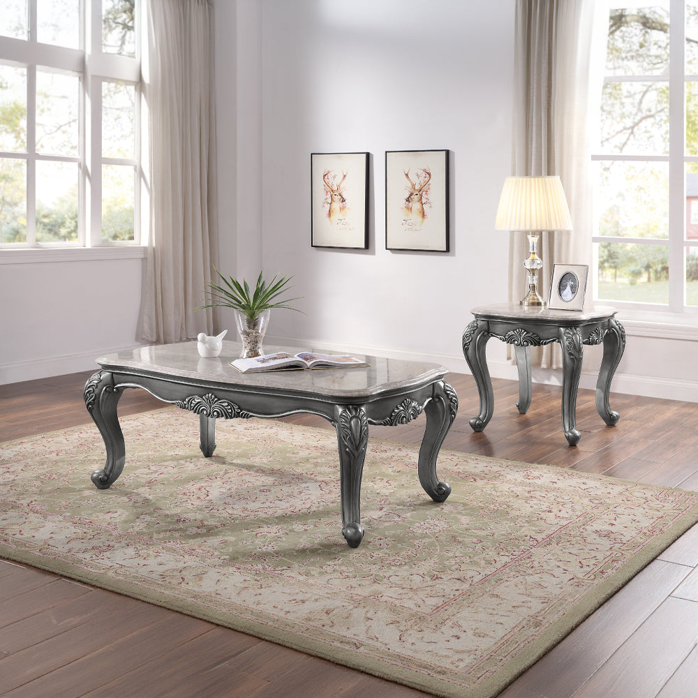 ACME Ariadne Natural Marble Top & Platinum Coffee Table Model 85345