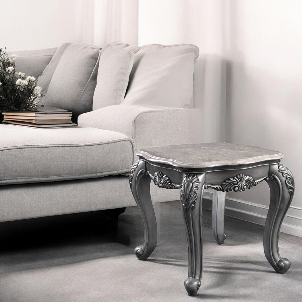 ACME Ariadne Natural Marble Top & Platinum End Table Model 85347