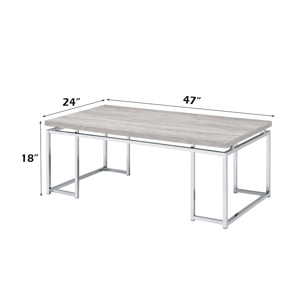 ACME Chafik Natural Oak & Chrome Coffee Table Model 85370
