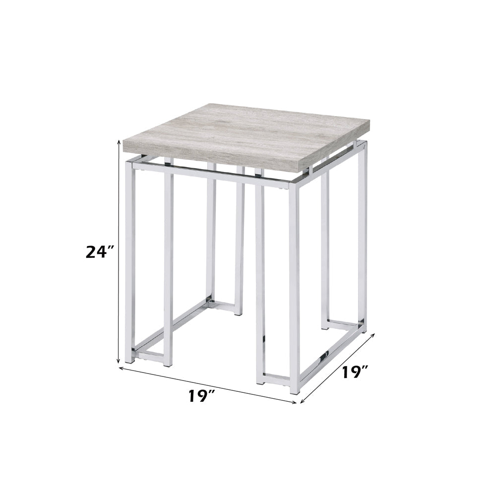 ACME Chafik Natural Oak & Chrome End Table Model 85372