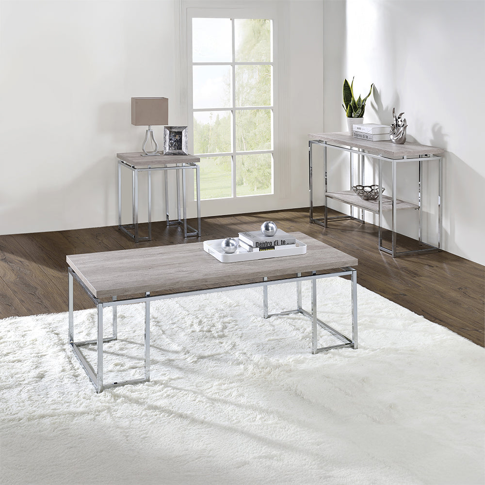 ACME Chafik Natural Oak & Chrome Sofa Table Model 85373