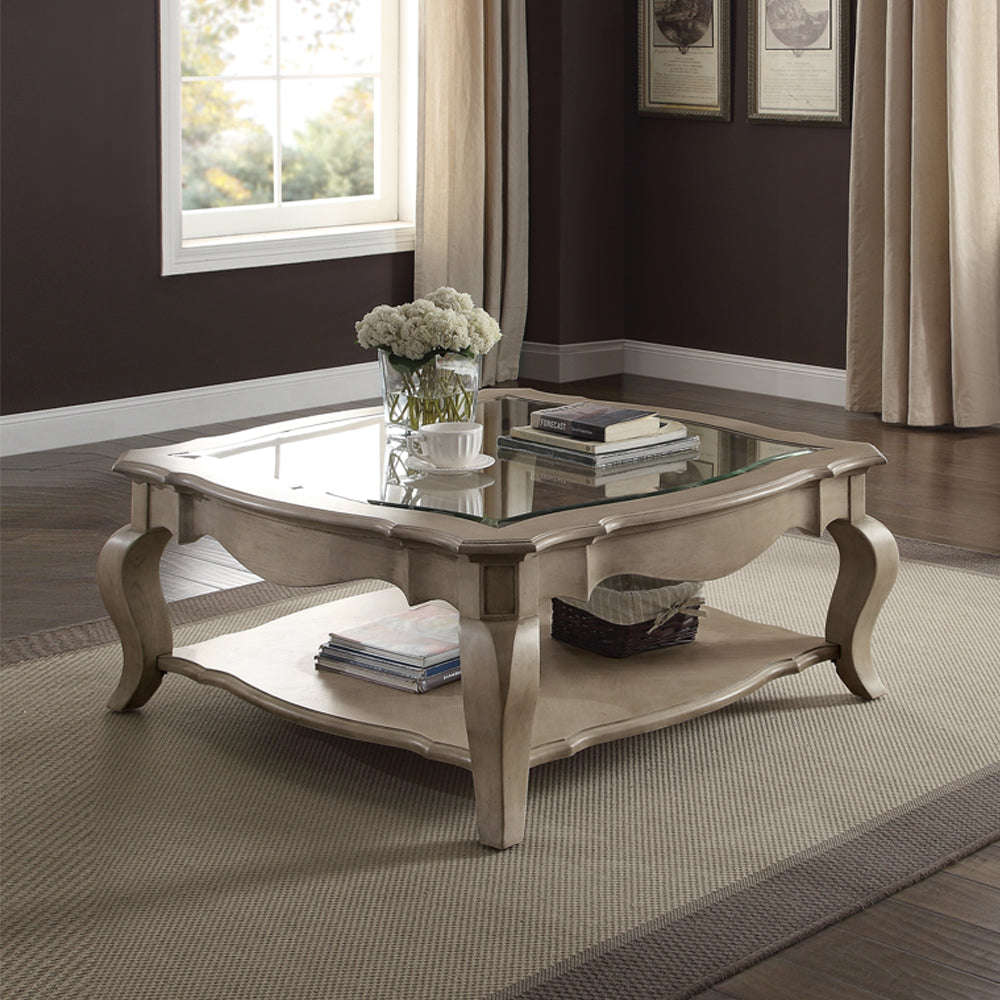 ACME Chelmsford Antique Taupe & Clear Glass Coffee Table Model 86050