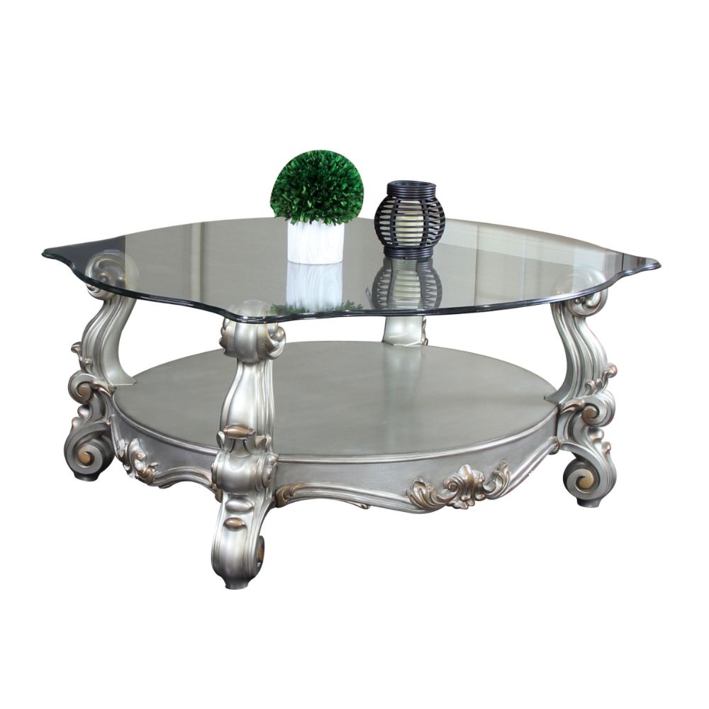 ACME Versailles Antique Platinum & Clear Glass Coffee Table Model 86845