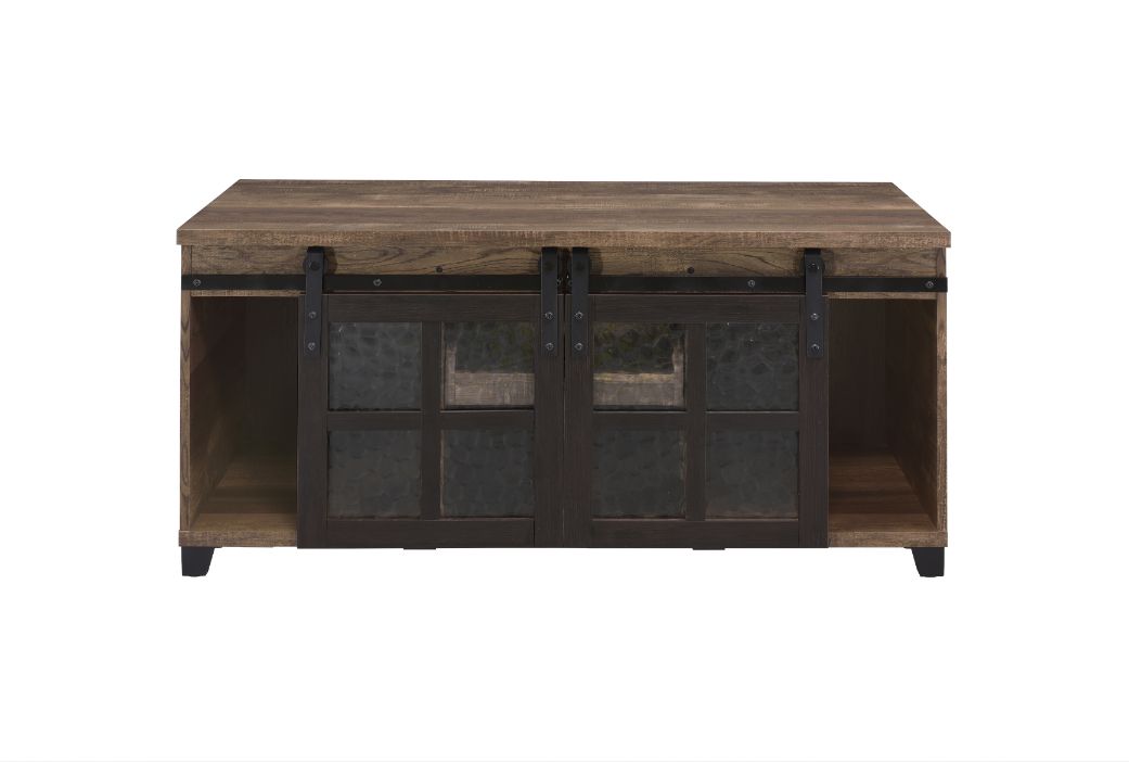 ACME Nineel Obscure Glass Rustic Oak & Black Coffee Table Model 87955