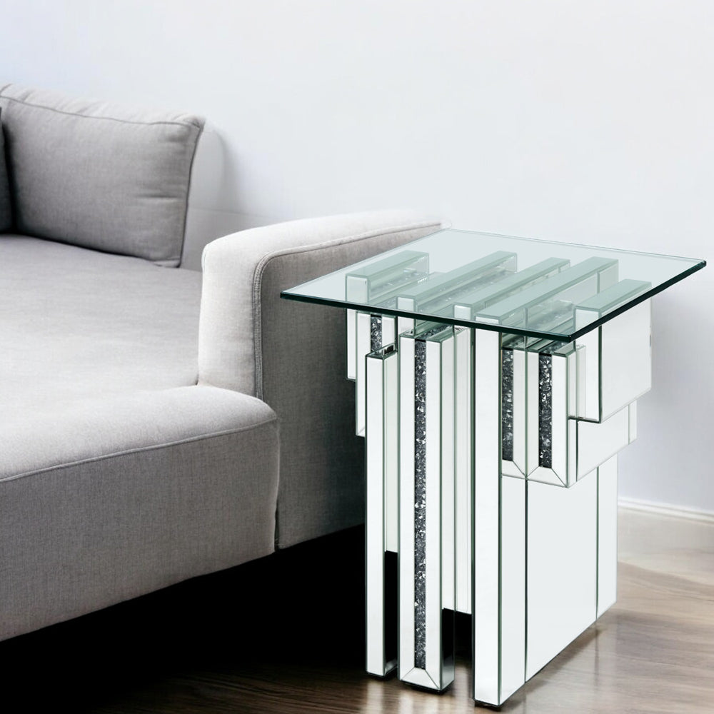 ACME Noralie Mirrored & Faux Diamonds End Table Model 88002
