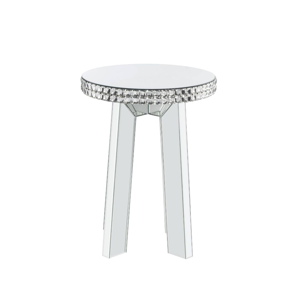 ACME Lotus Mirrored Faux Ice Cube Crystals End Table Model 88012