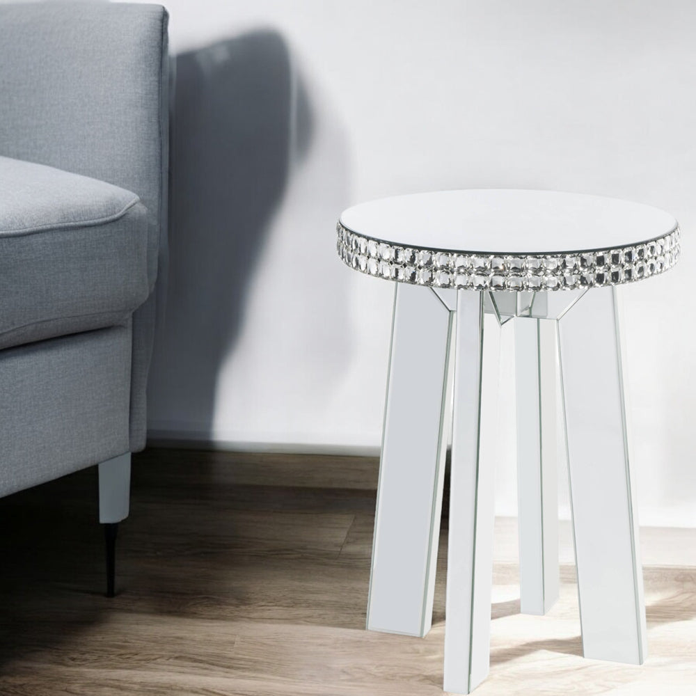 ACME Lotus Mirrored Faux Ice Cube Crystals End Table Model 88012