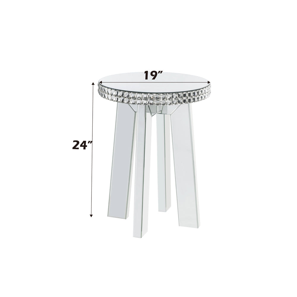 ACME Lotus Mirrored Faux Ice Cube Crystals End Table Model 88012