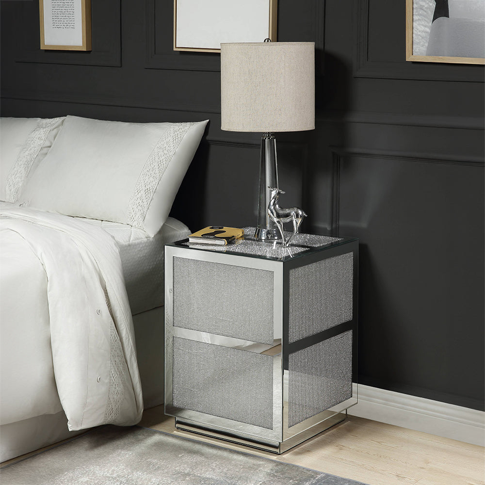 ACME Noralie Mirrored Faux Diamonds End Table Model 88017
