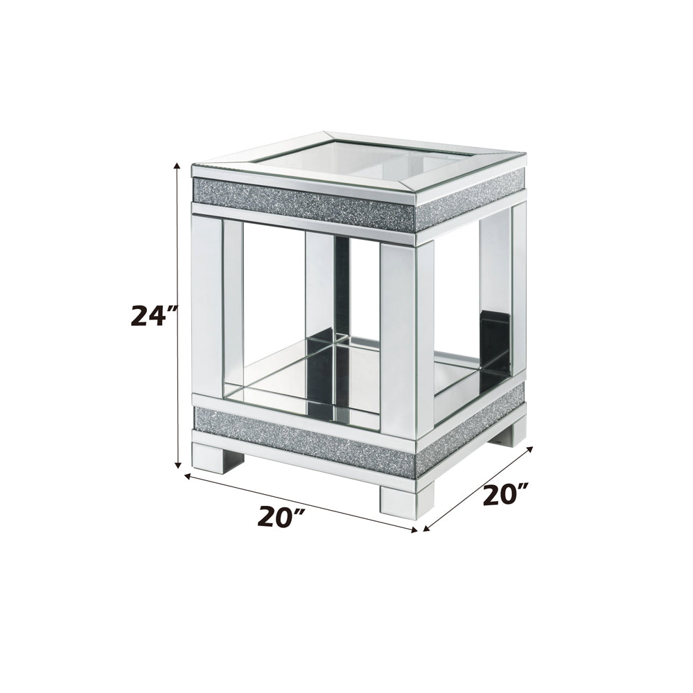 ACME Noralie Mirrored & Faux Diamonds End Table Model 88022