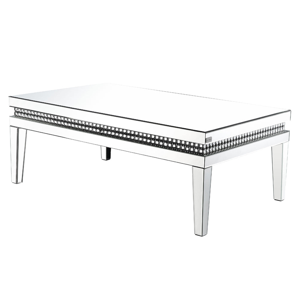 ACME Lotus Mirrored Faux Ice Cube Crystals Coffee Table Model 88050