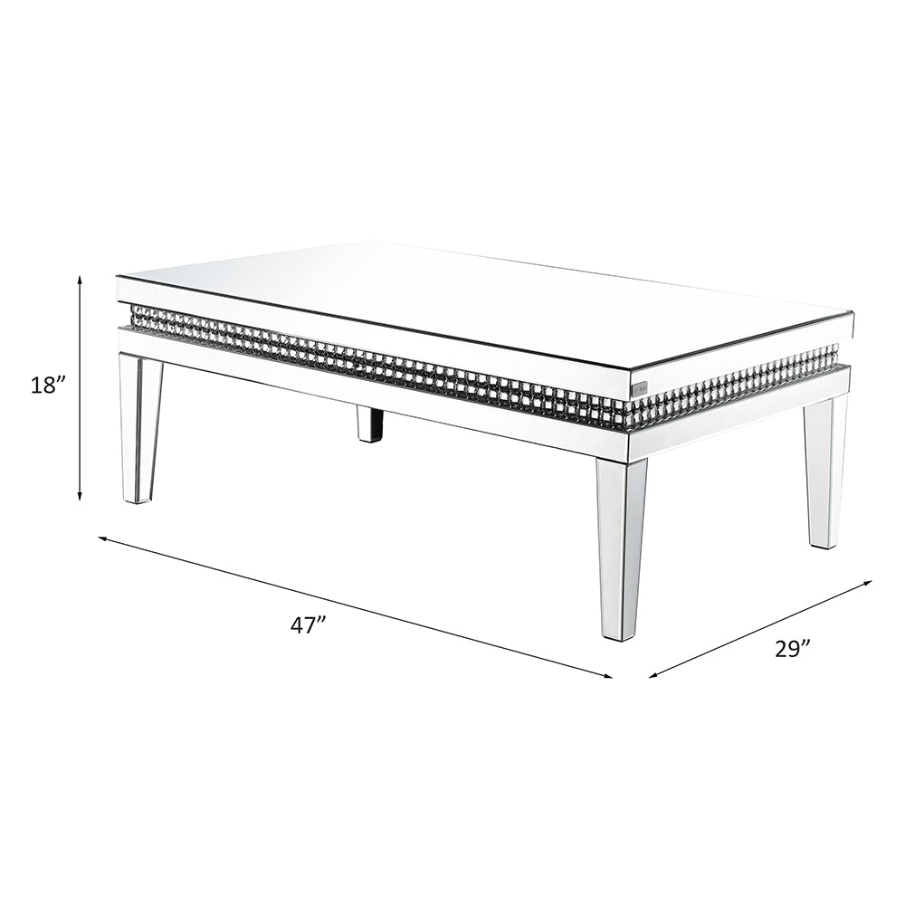 ACME Lotus Mirrored Faux Ice Cube Crystals Coffee Table Model 88050