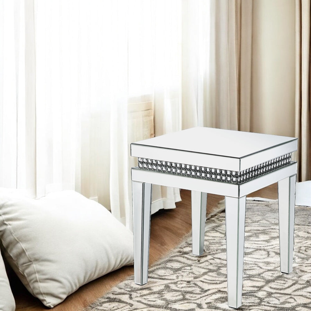 ACME Lotus Mirrored Faux Ice Cube Crystals End Table Model 88052
