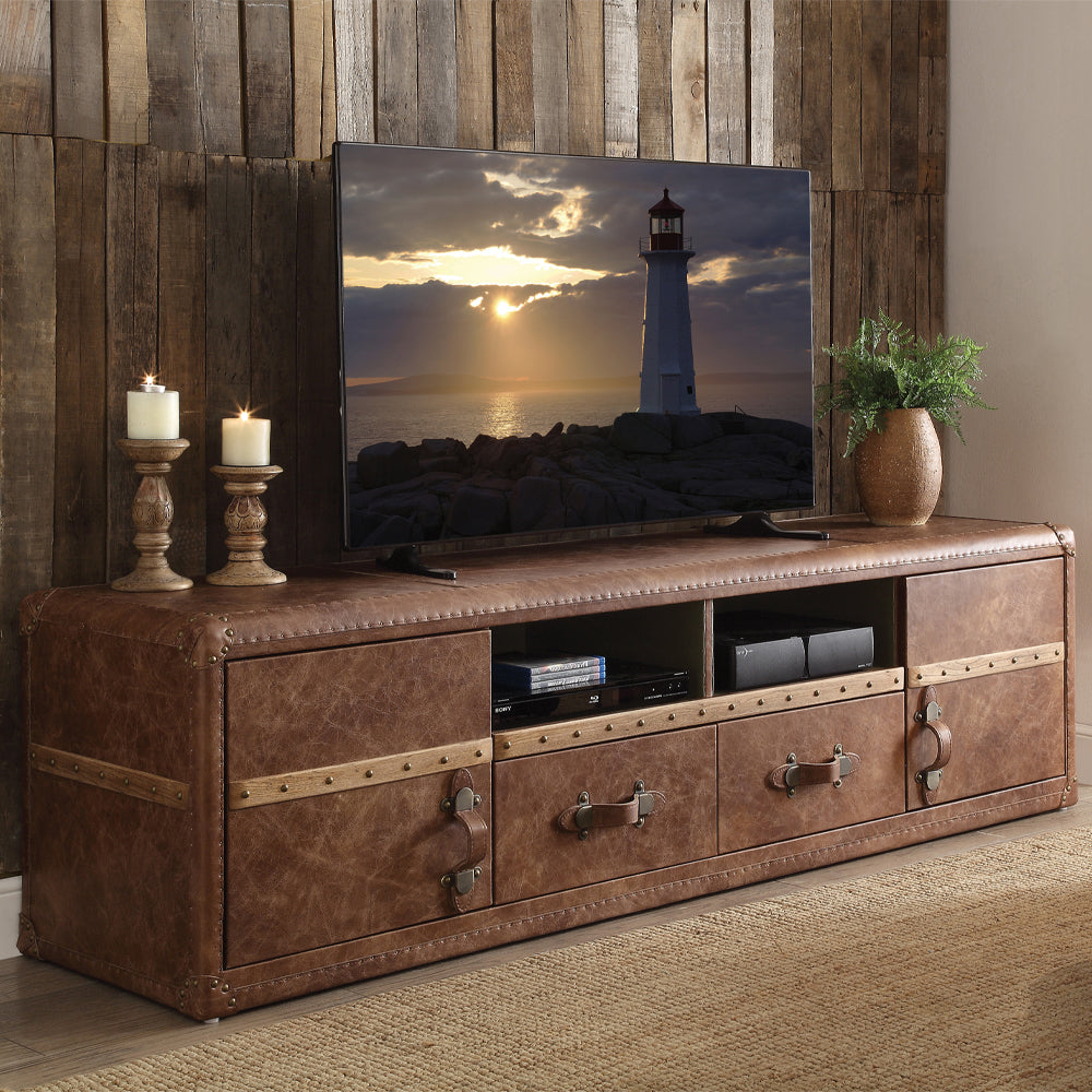 ACME Aberdeen Retro Brown Top Grain Leather TV Stand Model 91500