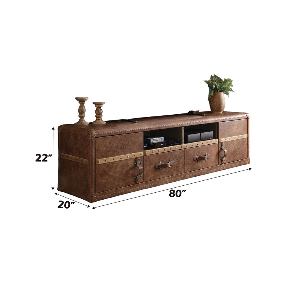 ACME Aberdeen Retro Brown Top Grain Leather TV Stand Model 91500