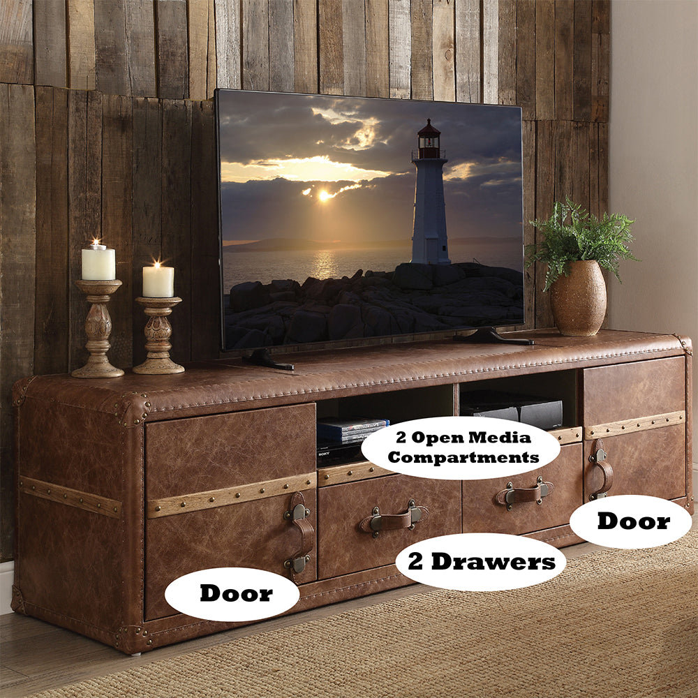 ACME Aberdeen Retro Brown Top Grain Leather TV Stand Model 91500