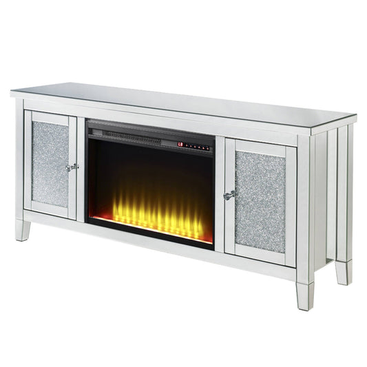 ACME Noralie Mirrored & Faux Diamonds TV Stand with Fireplace Model 91770