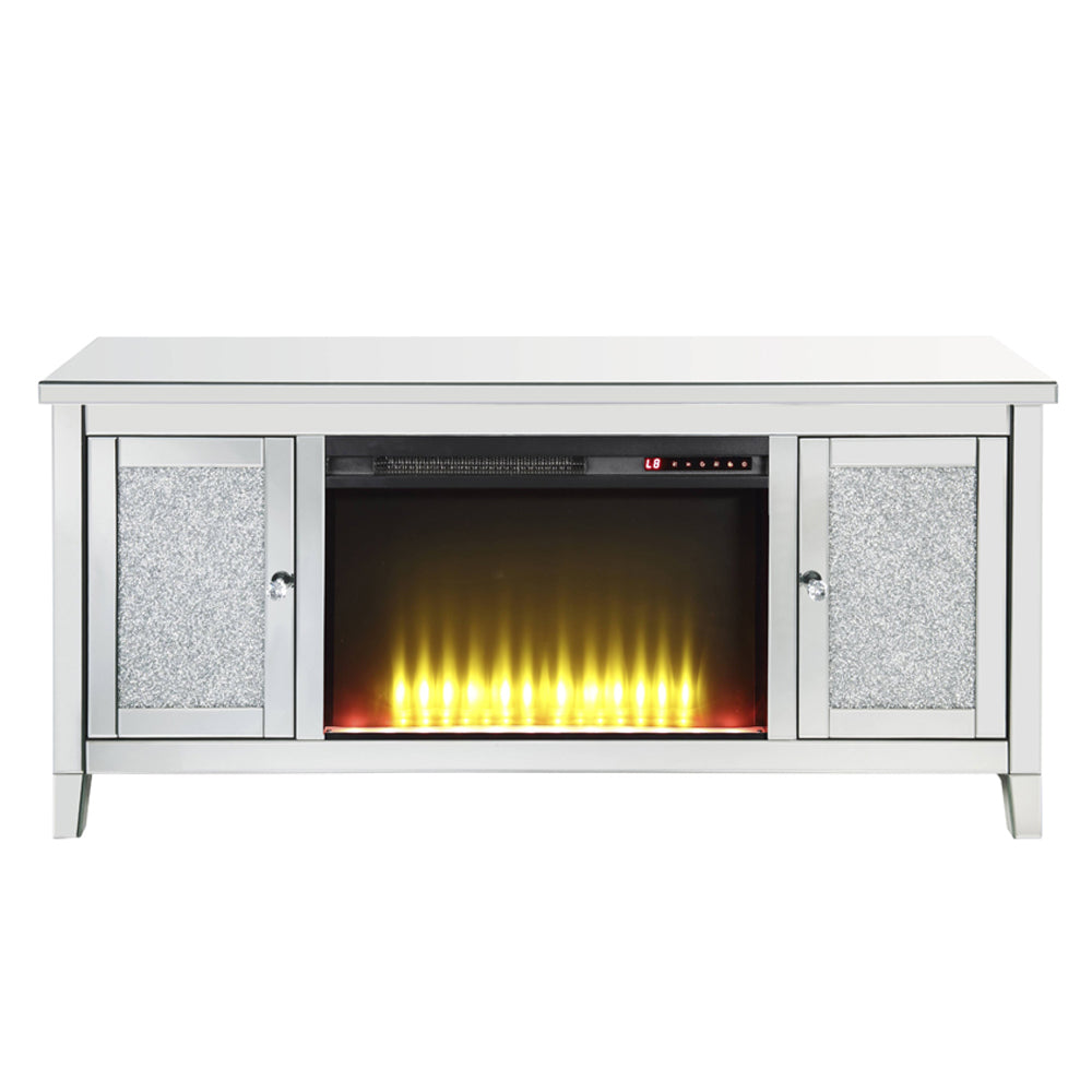 ACME Noralie Mirrored & Faux Diamonds TV Stand with Fireplace Model 91770