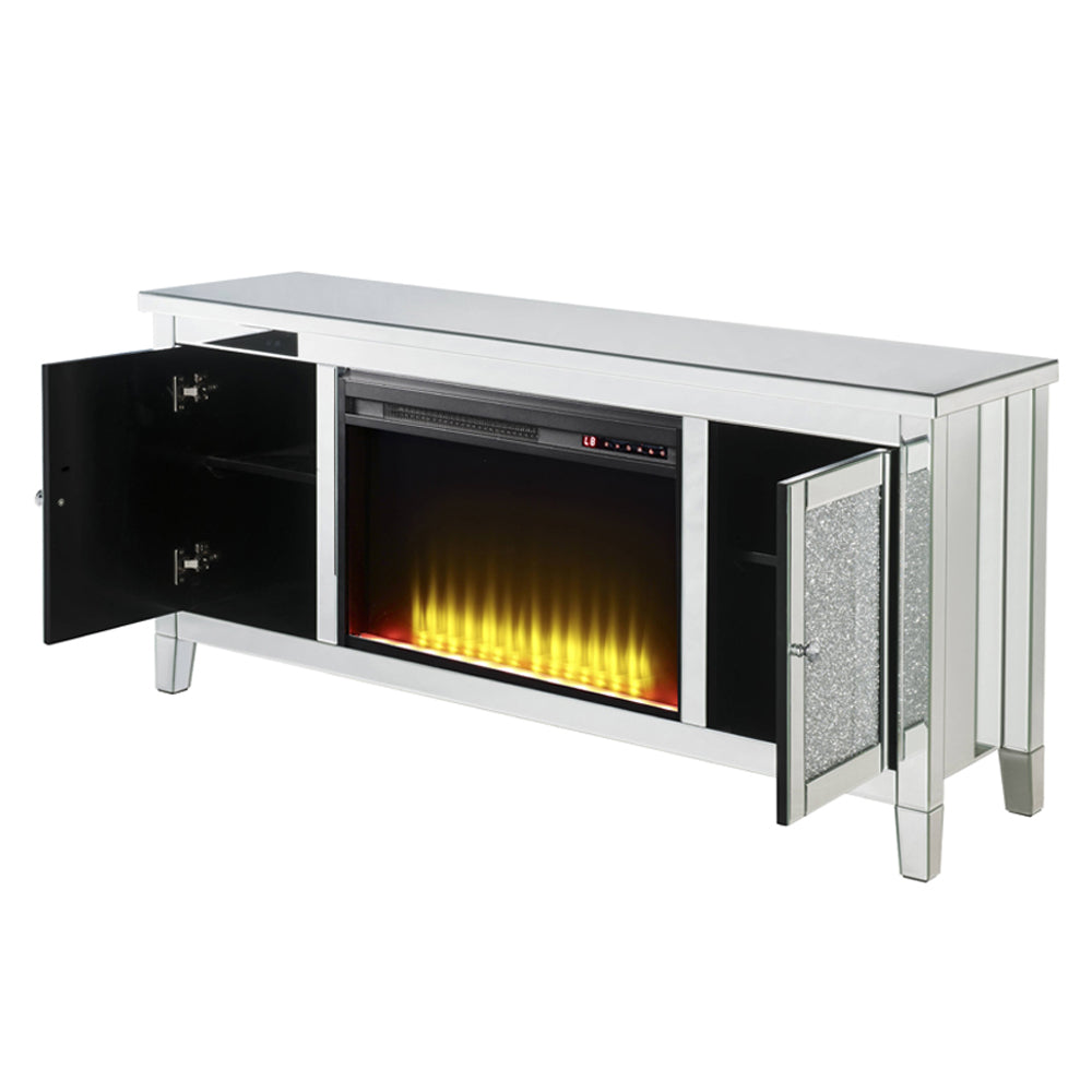 ACME Noralie Mirrored & Faux Diamonds TV Stand with Fireplace Model 91770