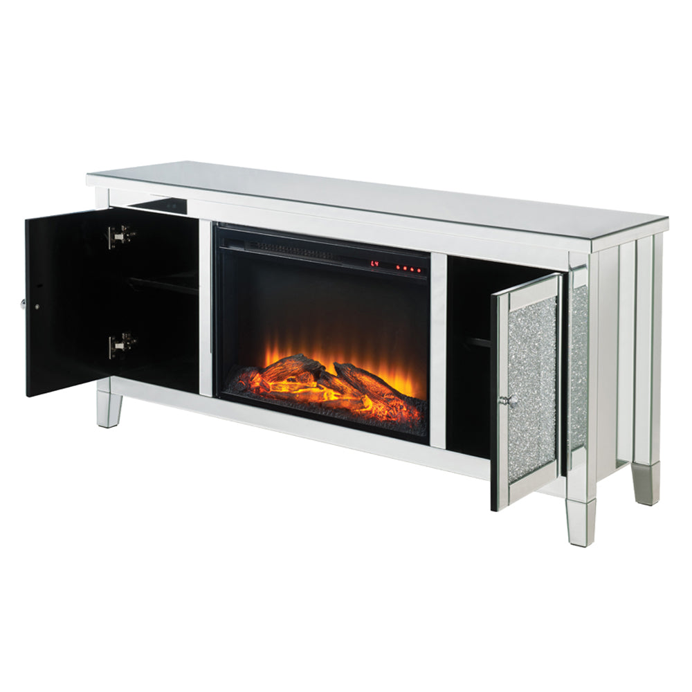 ACME Noralie Mirrored & Faux Diamonds TV Stand with Fireplace Model 91770