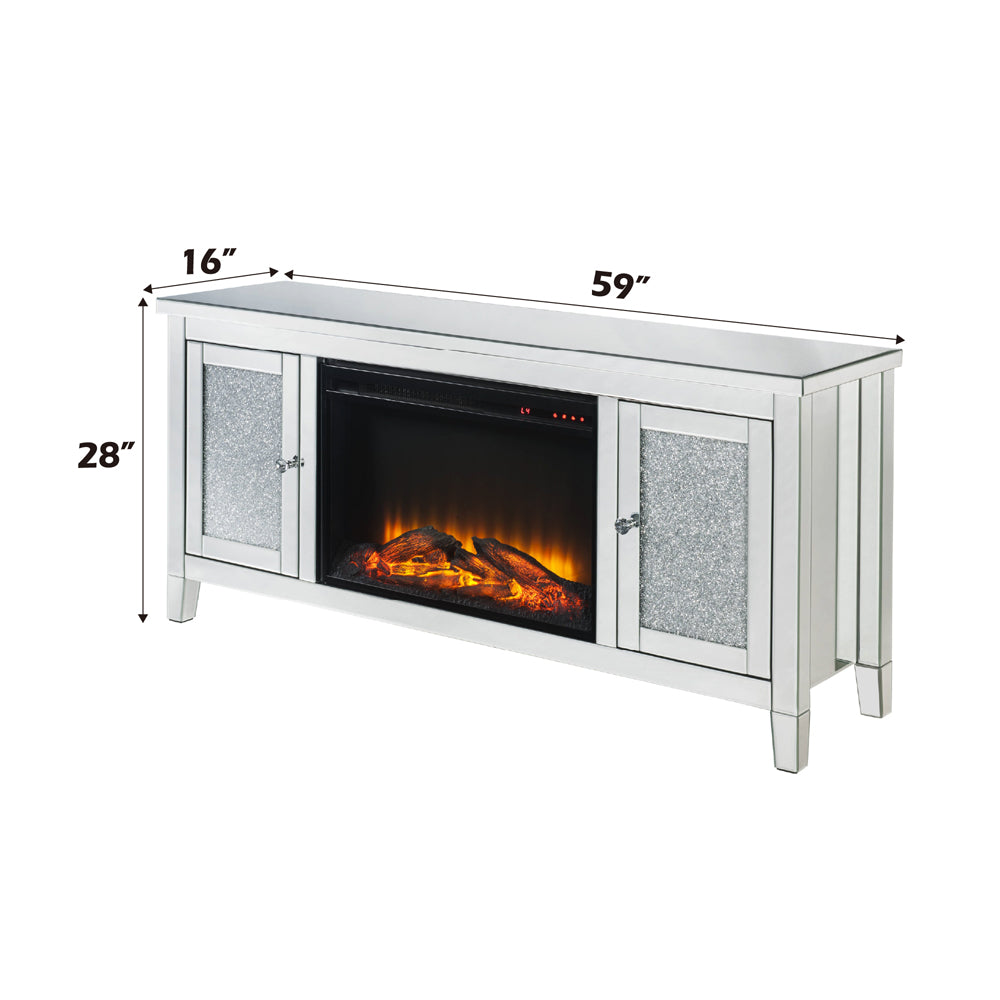 ACME Noralie Mirrored & Faux Diamonds TV Stand with Fireplace Model 91770