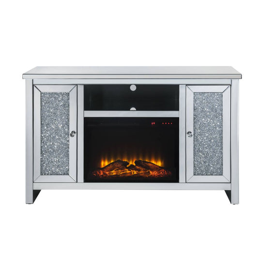 ACME Noralie Mirrored & Faux Diamonds TV Stand with Fireplace Model 91775
