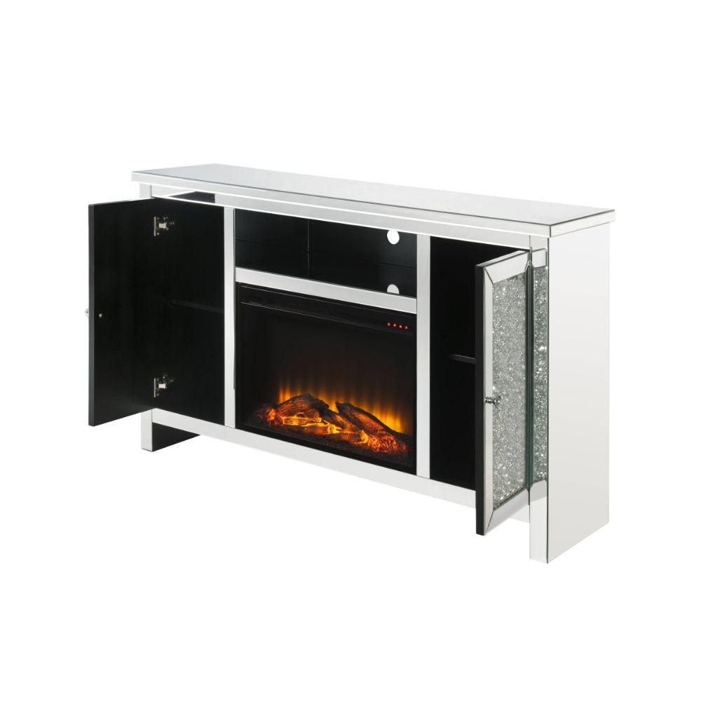 ACME Noralie Mirrored & Faux Diamonds TV Stand with Fireplace Model 91775