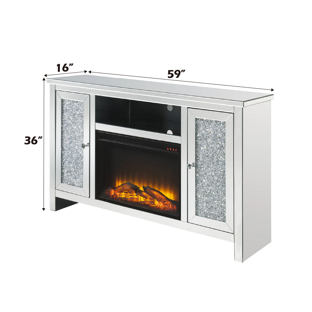 ACME Noralie Mirrored & Faux Diamonds TV Stand with Fireplace Model 91775