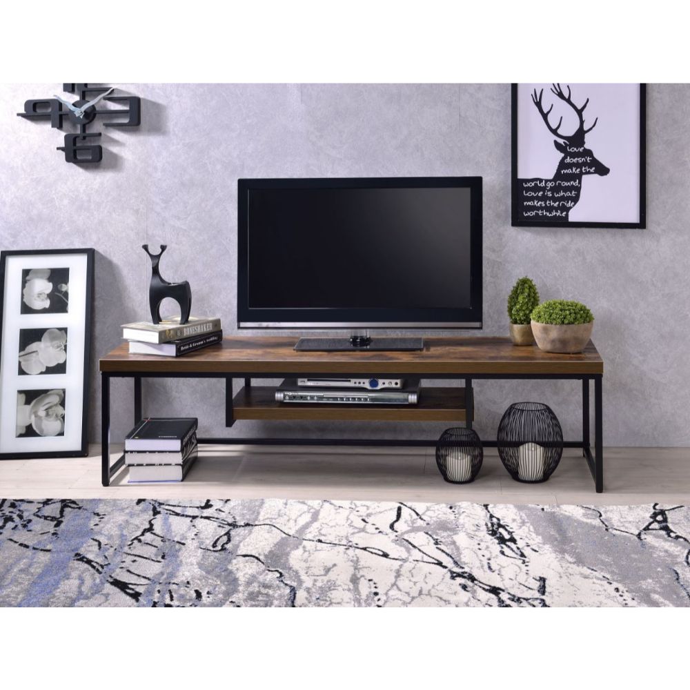 ACME Bob Weathered Oak & Black Metal TV Stand Model 91780
