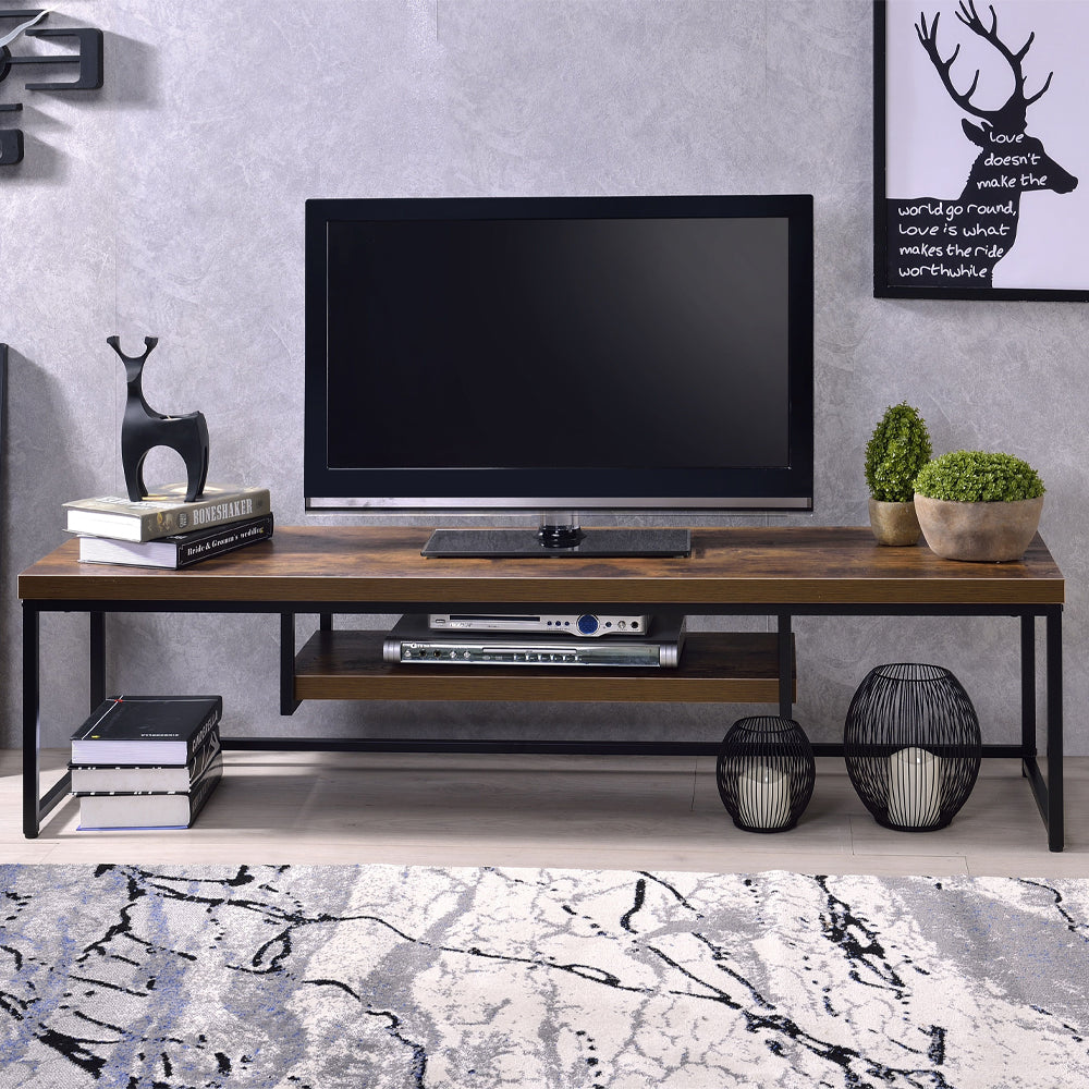 ACME Bob Weathered Oak & Black Metal TV Stand Model 91782