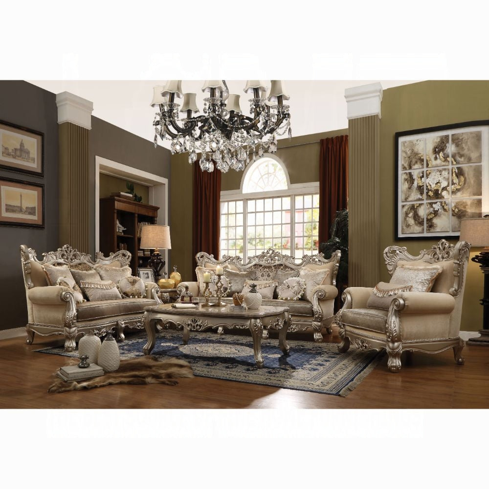 ACME Ranita Fabric & Champagne Loveseat with 6 Pillows Model 51041