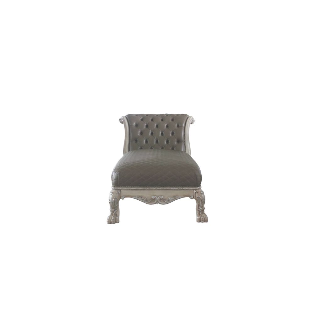 ACME Dresden Vintage Bone White & Synthetic Leather Chaise with Pillow Model 96275