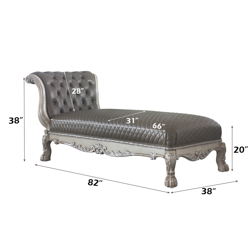 ACME Dresden Vintage Bone White & Synthetic Leather Chaise with Pillow Model 96275