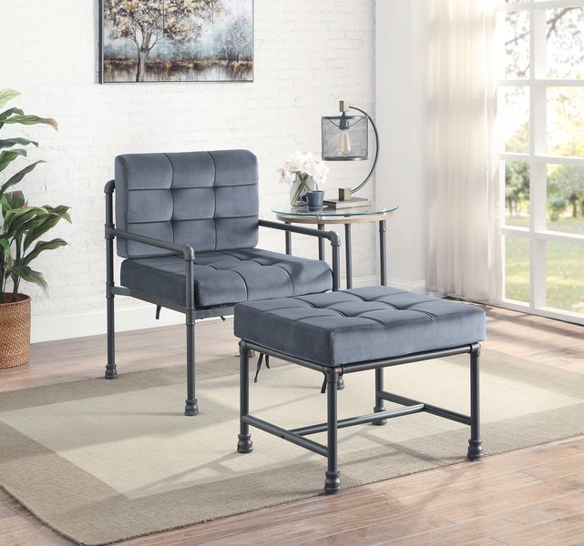 ACME Brantley Gray Velvet & Sandy Gray Ottoman Model AC00427
