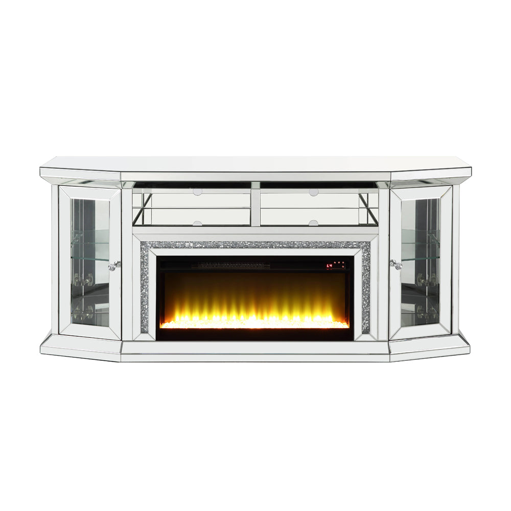 ACME Noralie Mirrored & Faux Diamonds TV Stand with Fireplace & LED Model AC00517