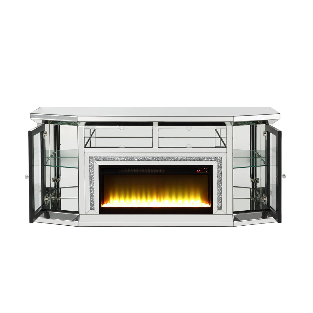 ACME Noralie Mirrored & Faux Diamonds TV Stand with Fireplace & LED Model AC00517