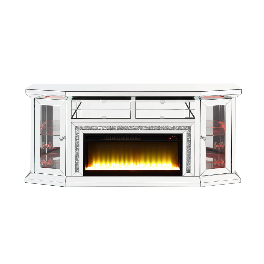 ACME Noralie Mirrored & Faux Diamonds TV Stand with Fireplace & LED Model AC00517