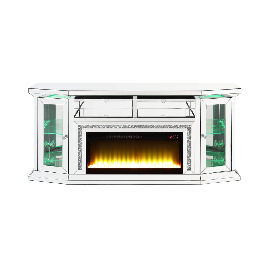 ACME Noralie Mirrored & Faux Diamonds TV Stand with Fireplace & LED Model AC00517