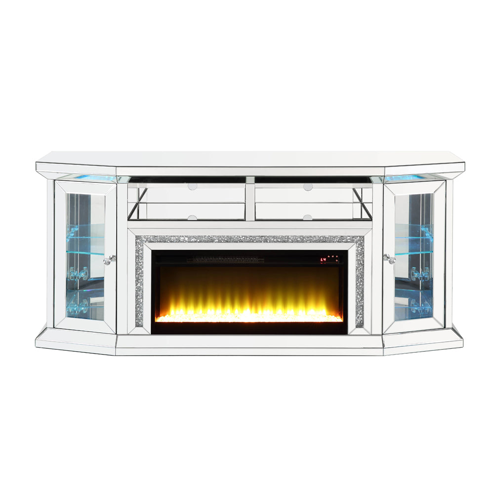 ACME Noralie Mirrored & Faux Diamonds TV Stand with Fireplace & LED Model AC00517
