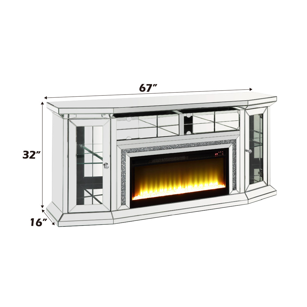 ACME Noralie Mirrored & Faux Diamonds TV Stand with Fireplace & LED Model AC00517