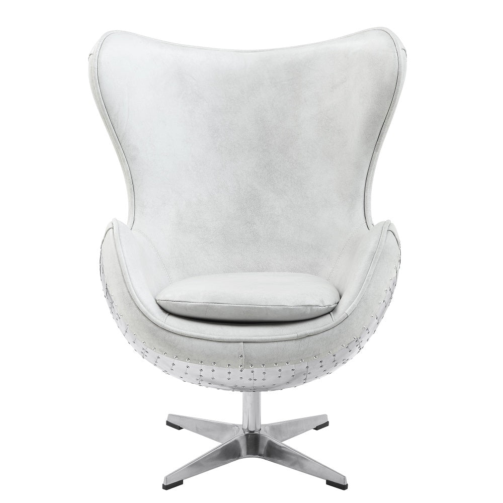 ACME Brancaster Vintage white Top grain Leather Accent Chair with Swivel Model AC01991
