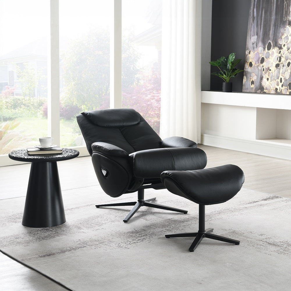 ACME Labonita Black Top Grain Leather & Black Accent Chair with Swivel & Ottoman Model AC02992