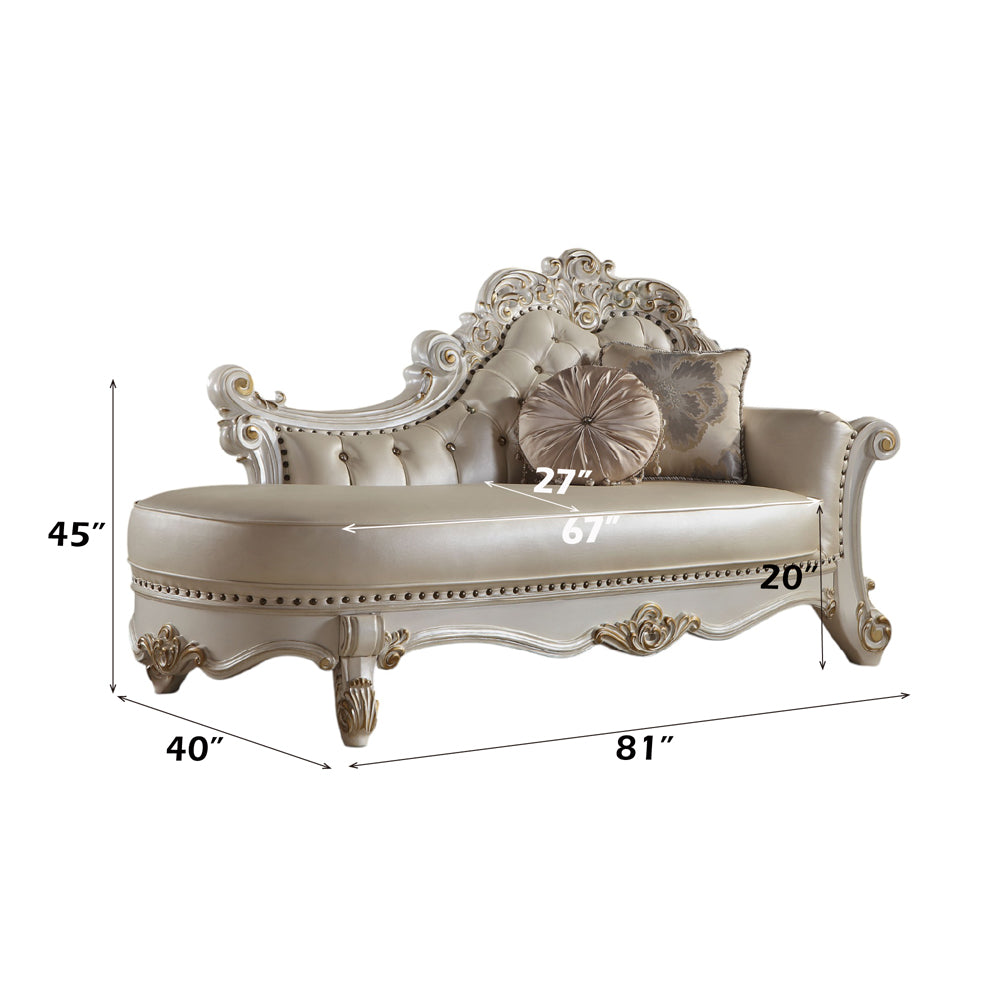 ACME Vendome Synthetic Leather & Antique Pearl Chaise with 2 Pillows Model BD01523