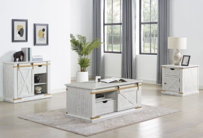 Furniture of America Bacerra Antique White/Gold Rustic Coffee Table Model CM4018WH-C