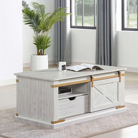 Furniture of America Bacerra Antique White/Gold Rustic Coffee Table Model CM4018WH-C