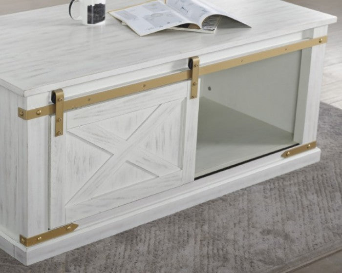 Furniture of America Bacerra Antique White/Gold Rustic Coffee Table Model CM4018WH-C