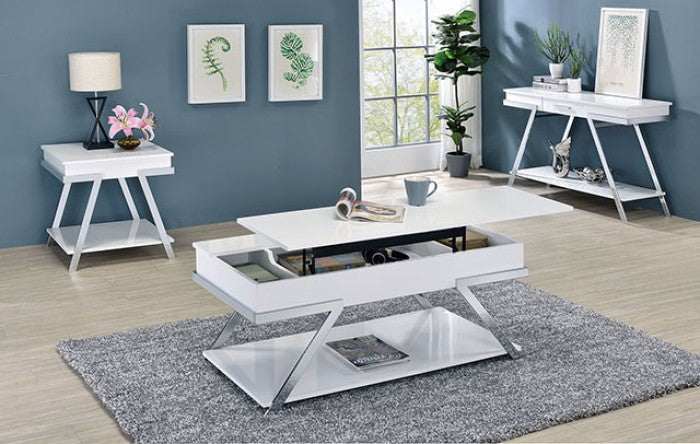 Furniture of America Titus White/Chrome Contemporary Coffee Table Model CM4193WH-C