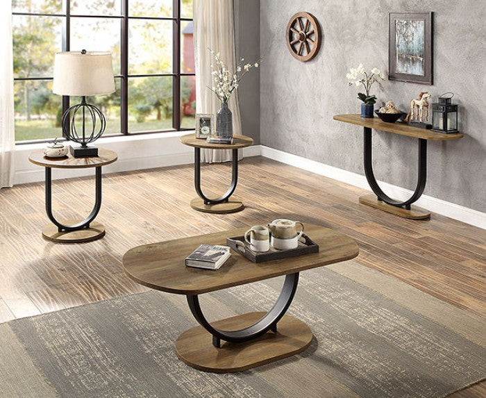 Furniture of America Olbia Rustic Oak/Sand Black Industrial Sofa Table Model CM4199A-S