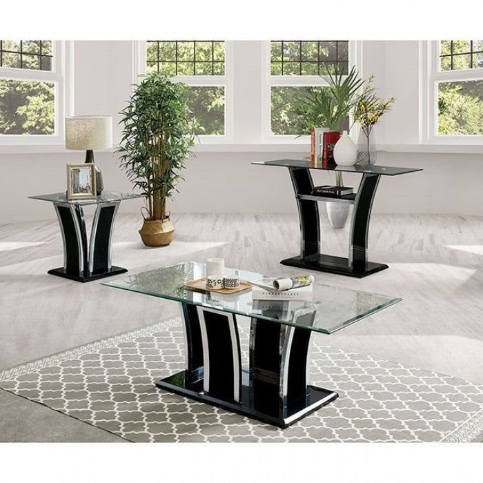 Furniture of America Staten Glossy Black/Chrome Contemporary End Table Model CM4372BK-E-PK