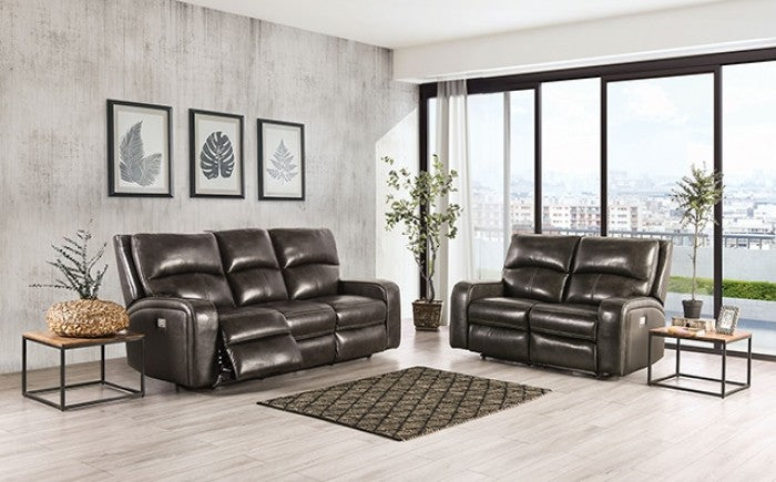Furniture of America Soterios Charcoal Transitional Power Recliner Model CM9924DG-CH-PM